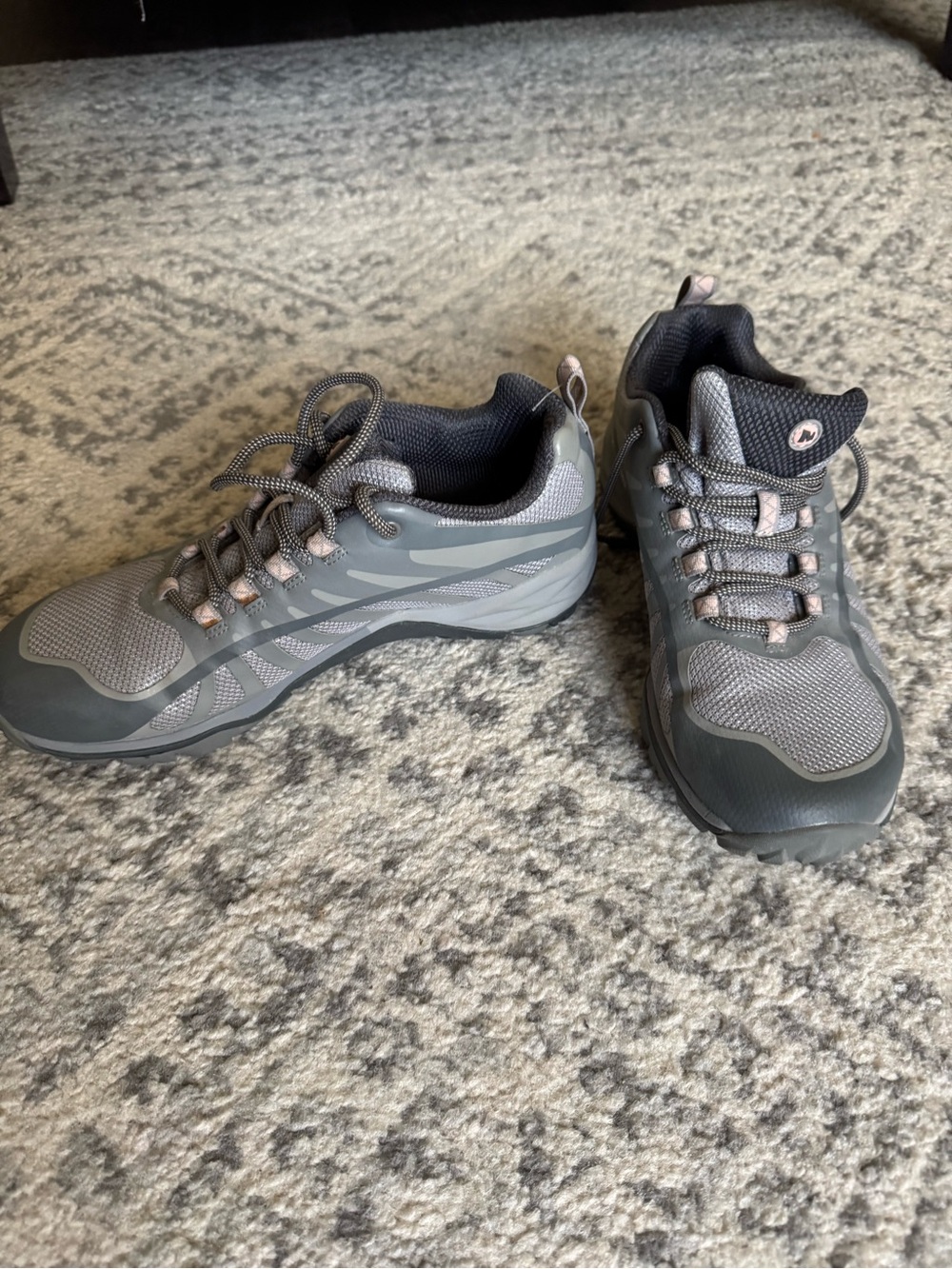 Gray Merrell Hiking Shoes with Light Pink Accents